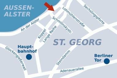 Anfahrt/Standort Abrechnungsstelle Nordmark für Physikalische Therapie e.V., An der Alster 26, 20099 Hamburg